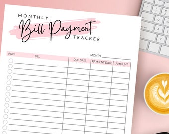 Monthly Bill Payment Tracker Printable | Bill Pay Checklist Organizer | Bill Log Planner | Instant Download
