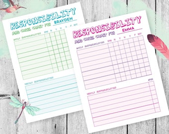 Tabla de tareas imprimible para niños: Tabla de responsabilidades editable (PDF)