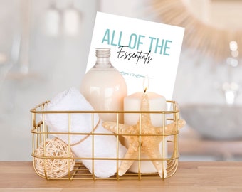 Airbnb Bathroom Basket Card Sign: Toiletries Essentials (Digital Download)