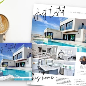 Real Estate Flyer Template, Just listed flyer, Open house flyer, Realtor flyer, Real estate marketing, Customize, Editable, Canva