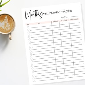 Monthly Bill Payment Tracker Printable | Bill Pay Checklist Organizer | Bill Log Planner | Instant Download