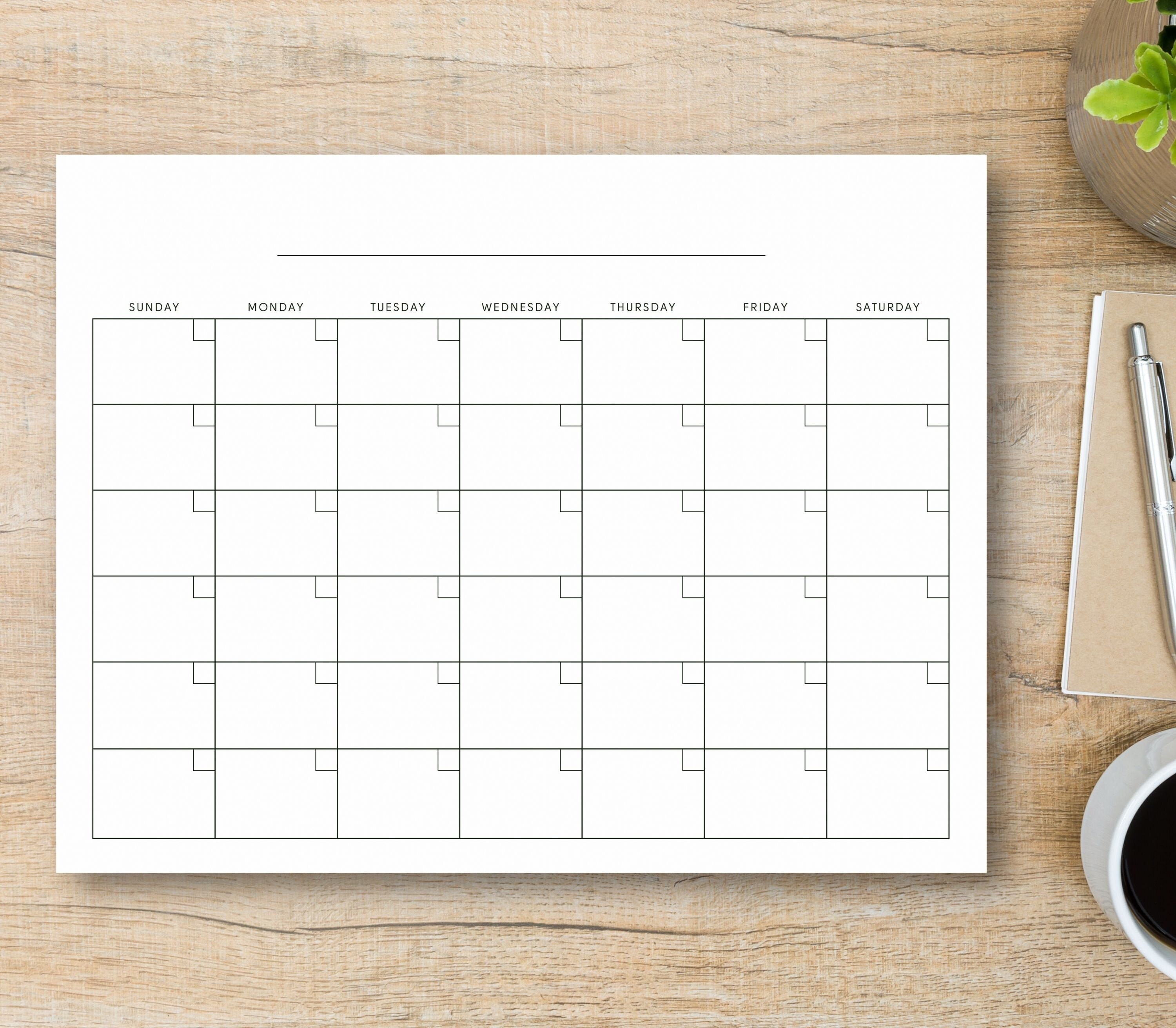 8.5 X 11 Inch Blank Calendar Page Template Instant Download Etsy