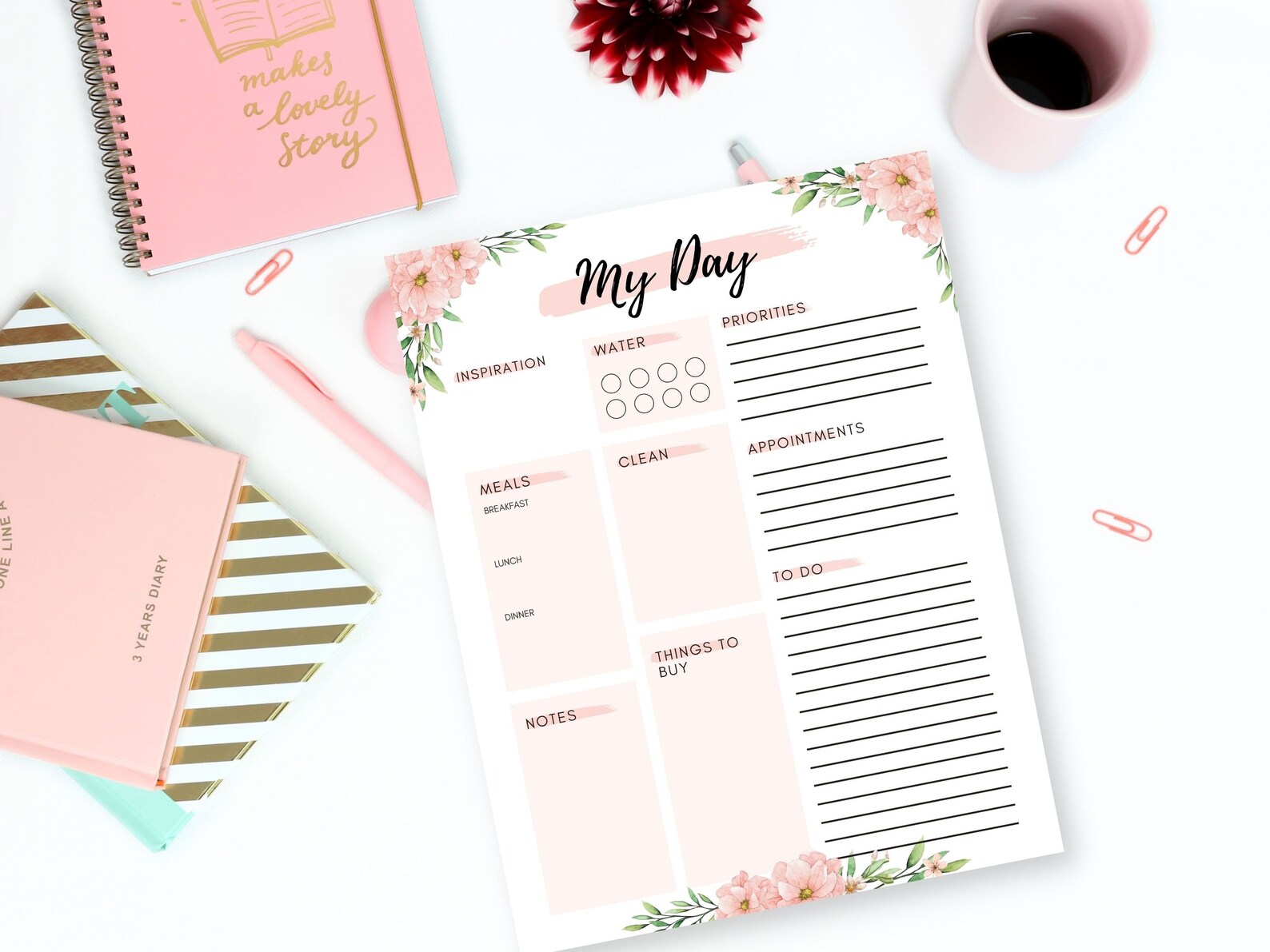 Daily Organizer, Office Organizer, Daily Planner, Floral Planner, Daily ...