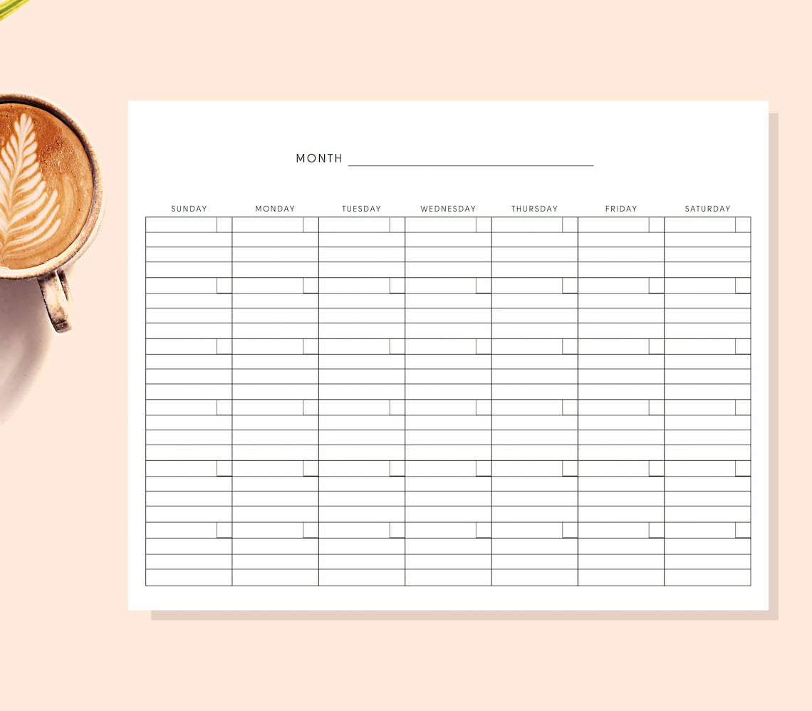 8 5 x 11 lined blank calendar page template instant download etsy