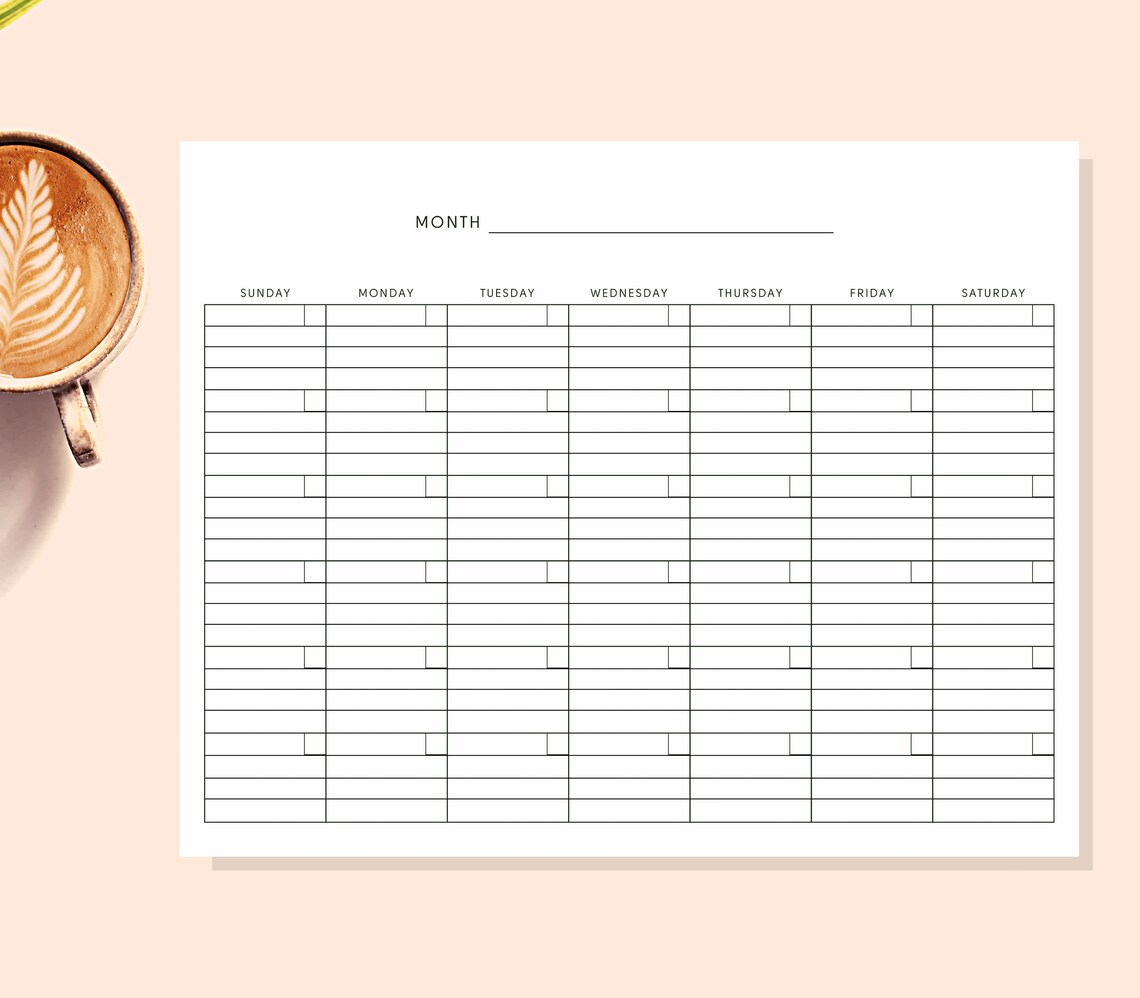 8 5 X 11 Lined Blank Calendar Page Template Instant Download Etsy
