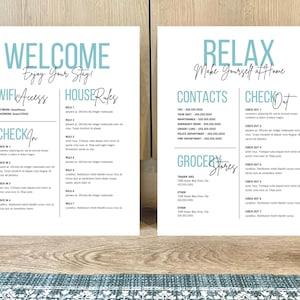 Airbnb Welcome Sign Template| Welcome Guide AirBnB| Airbnb Rental Check Out Instruction Sign|House Rules |Airbnb WIFI sign Template