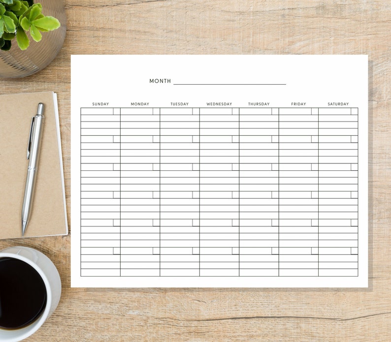 8.5 X 11 Lined Blank Calendar Page Template, Instant Download ...