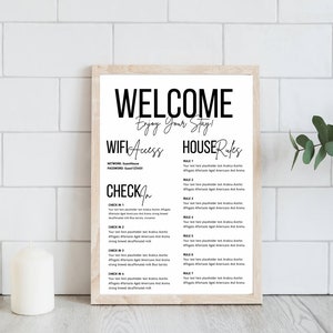 Szablon znaku powitalnego Airbnb | Przewodnik powitalny dla osób wynajmujących krótkoterminowo | Instrukcja wymeldowania z Airbnb | Zasady domu | Szablon znaku WIFI Airbnb