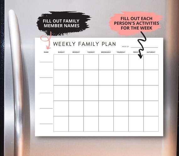 Weekly Family Planner Printable Family Calendar Digital | Etsy