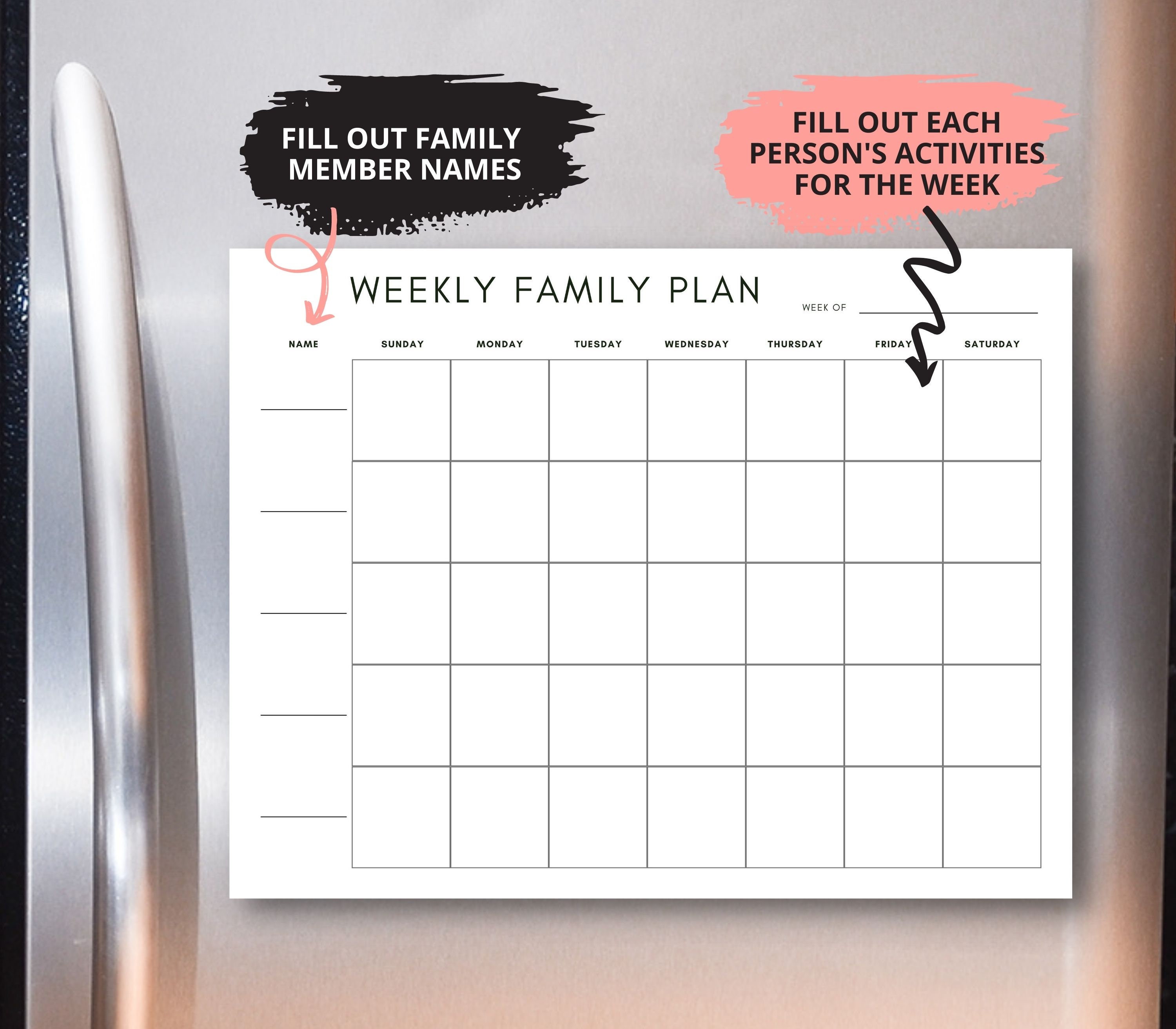 Weekly Family Planner Printable Family Calendar Digital Download Weekly Family Planner Printable Family Calendar Digital Download