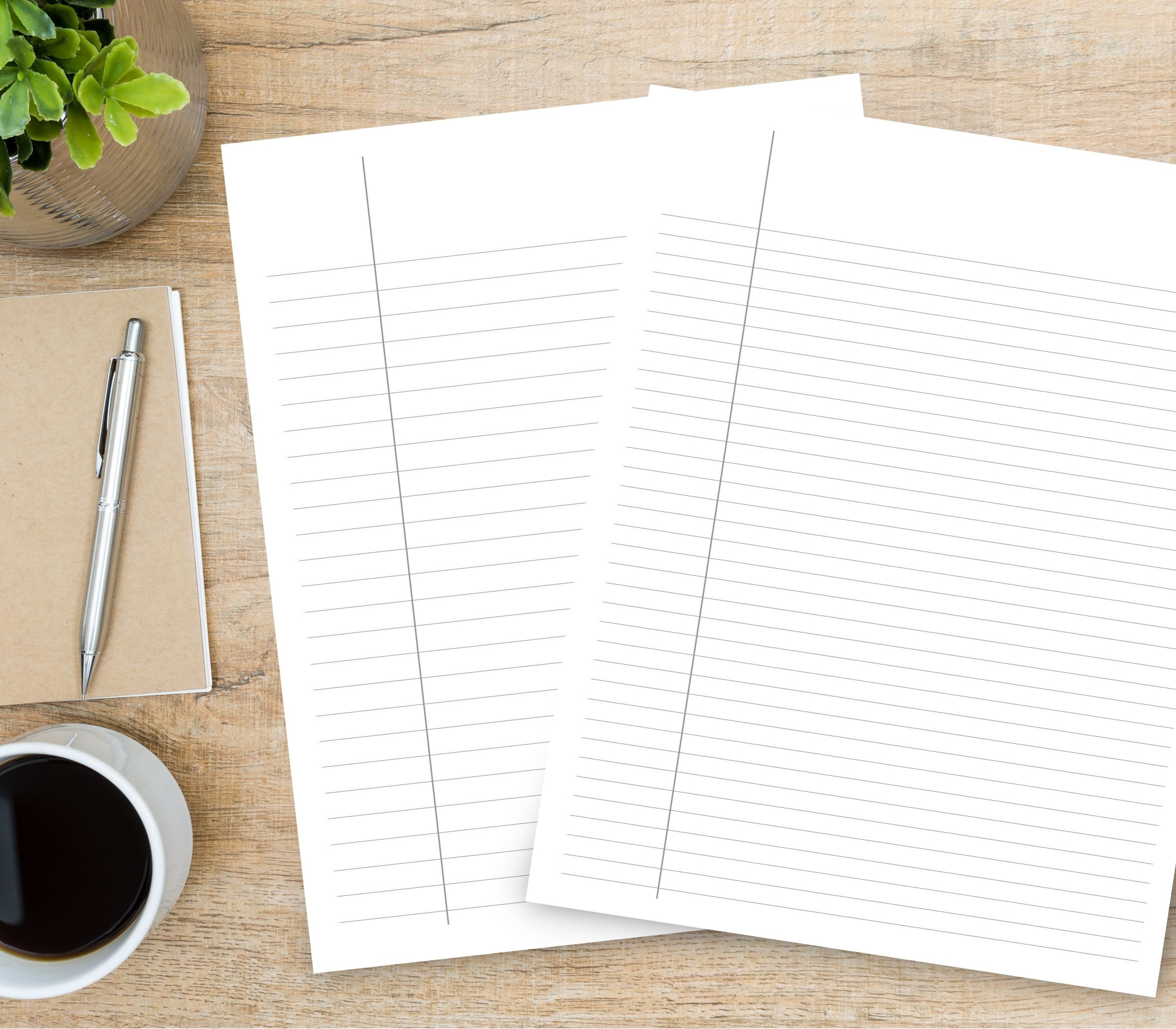 Set of 2 Lined Letter Writing Paper, 8.5 X 11 In, US Letter, Printable