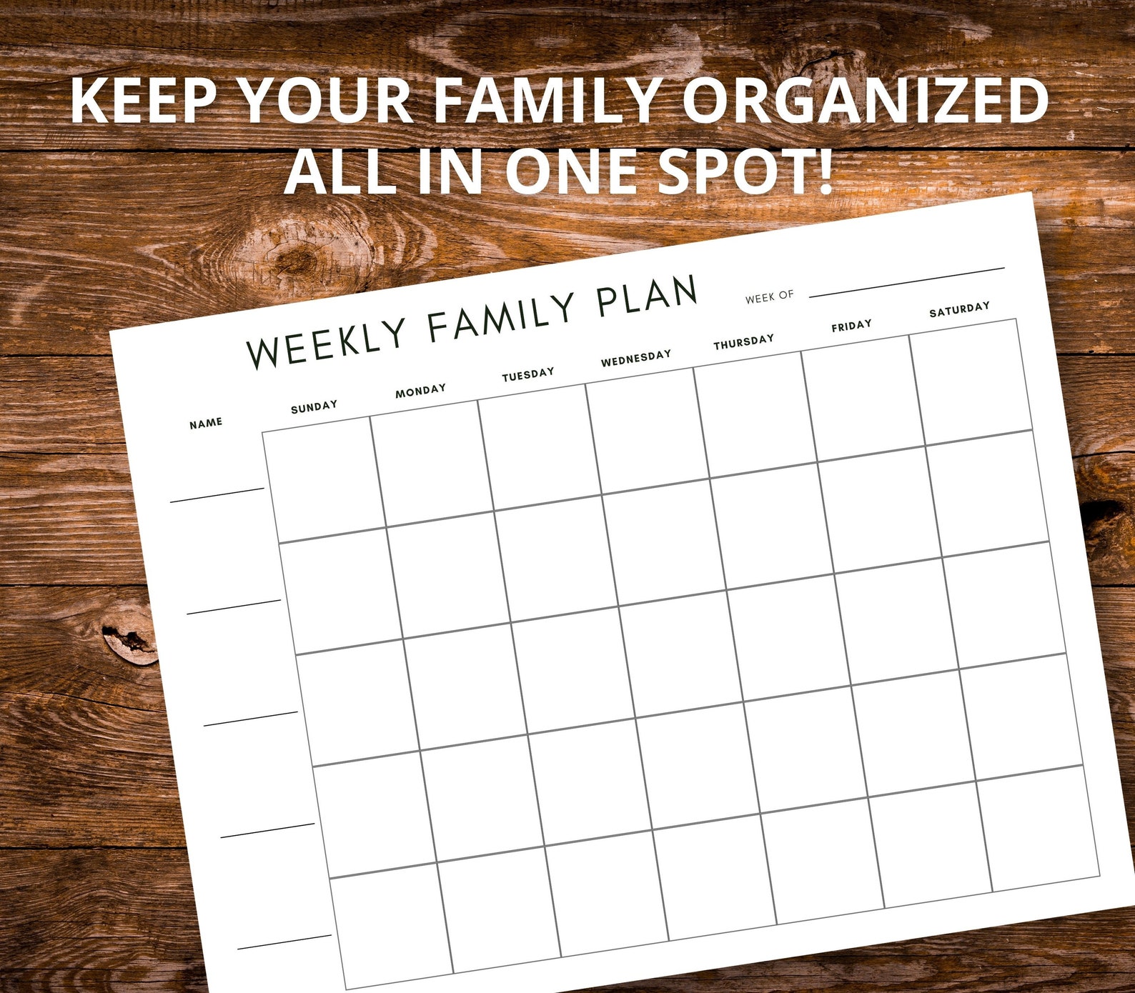 Weekly Family Planner Printable, Family Calendar Digital Download, Weekly Family Planner, Family ...