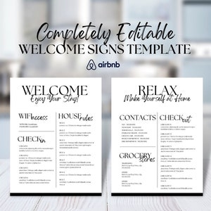 Airbnb Welcome Sign Template| Short Term Rental Welcome Guide | Airbnb Check Out Instruction |House Rules |Airbnb WIFI Sign Template