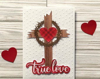 3D VALENTINE'S DAY Card ~ True Love Cross Crown with Inscription ~ Professionally Handmade ~ Large Size A7 5"x7" ~ God's Love For You