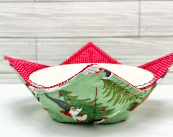 CHRISTMAS GNOMES FLANNEL Quilted Microwave Bowl Cozy Cotton Bowl Hugger Soup Bowl Holder Hot Cold Cosy Koosie Professionally Designed Hanger