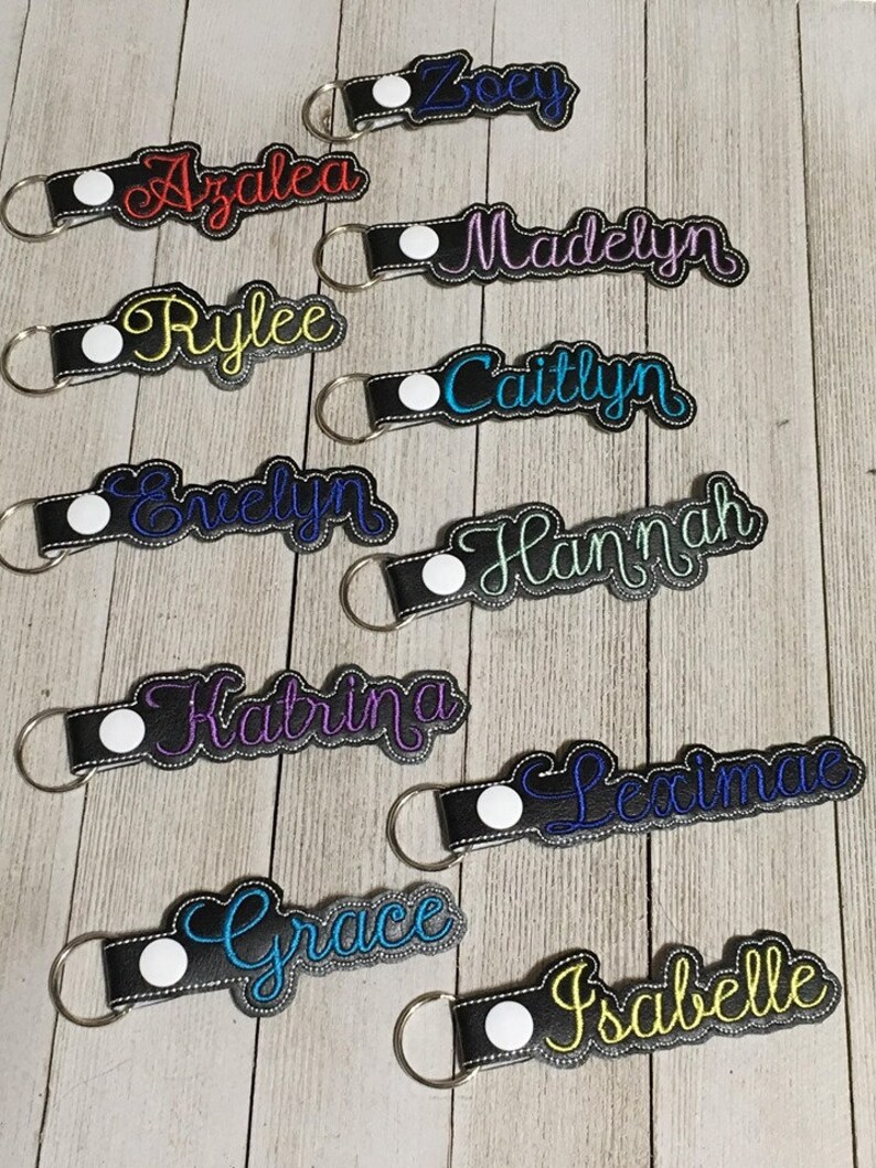 CUSTOM Embroidered Name Keychain Cursive Font any name Etsy