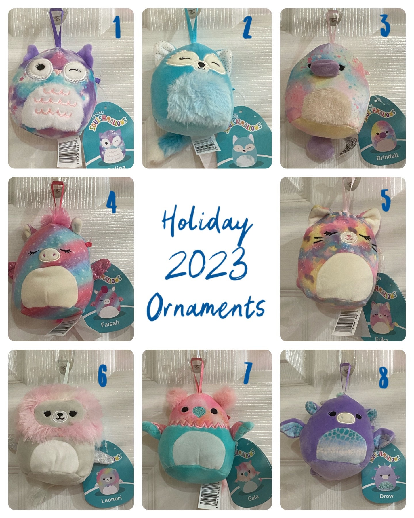 Squishmallow 4” Christmas 2022 Ornaments Set Of 6 Avery, Bubba