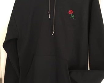 black hoodie with roses