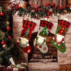 CUSTOM Personalized Vinyl or Embroidered Gnome Christmas Stockings with ANY NAME