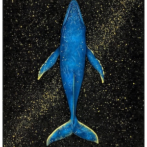 The Lonely Whale 2018 Edition Art Print Extra Heavyweight Matte Blue Gold Galaxy A3