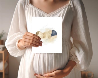 Illustration maternité / future maman / bébé endormi style aquarelle / décoration chambre de bébé