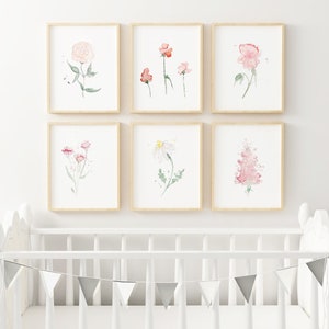 Flowers set / 6 watercolors / Botanical theme / Reproduction / minimalist style / Cynthia Paquette
