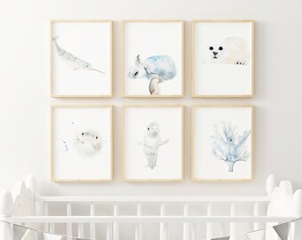 Marine set / Marine animals / 6 illustrations / Ocean / made in Quebec / art / minimalist style / Cynthia Paquette