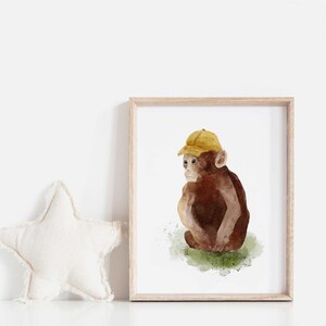 Cap-Wearing Monkey Print | Fun and Cute Jungle Wall Art for Kids&#39; Room | Tropical and Playful Nursery Decor