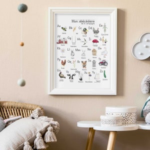 ABC print, children's alphabet print, farm animal educational poster