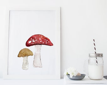 Mushroom print / fall watercolor wall art / reproduction / minimalist style / Cynthia Paquette