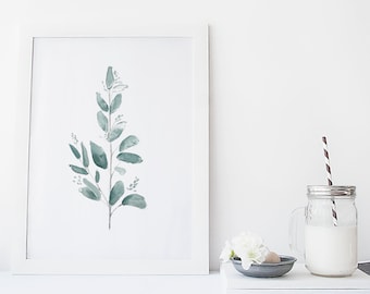 Eucalyptus print / botanical watercolor / reproduction / minimalist style / Cynthia Paquette