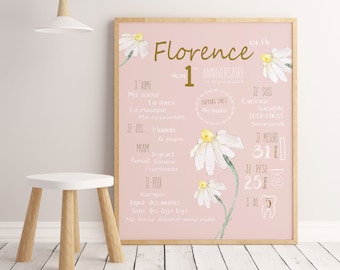 Affiche premier anniversaire · Tableau premier anniversaire · Marguerites · floral · Boho · Daisies · fichier numérique imprimable