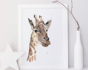 Giraffe poster / animal / baby animal / watercolor / savannah / handmade / made in Quebec / art / minimalist style / Cynthia Paquette