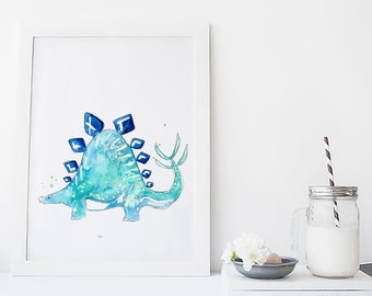 Dinosaur poster / dino/ Stegausaurus / watercolor / made in Quebec / art / minimalist style / Cynthia Paquette