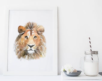 Lion print / watercolor / reproduction / minimalist style / Cynthia Paquette