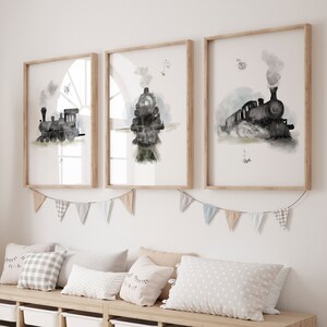 Set of 3 vintage train nursery print / Train nursery decor / Vintage train wall art / Travel boy nursery wall art / Steam train picture image 8