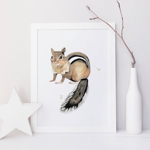 Affiche tamia / écureuil / animal/ aquarelle / fait main / fait au Québec / art / style minimaliste / Cynthia Paquette