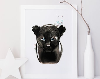 Affiche bébé léopard / illustration bébé léopard / Aquarelle / Reproduction / style minimaliste / Cynthia Paquette