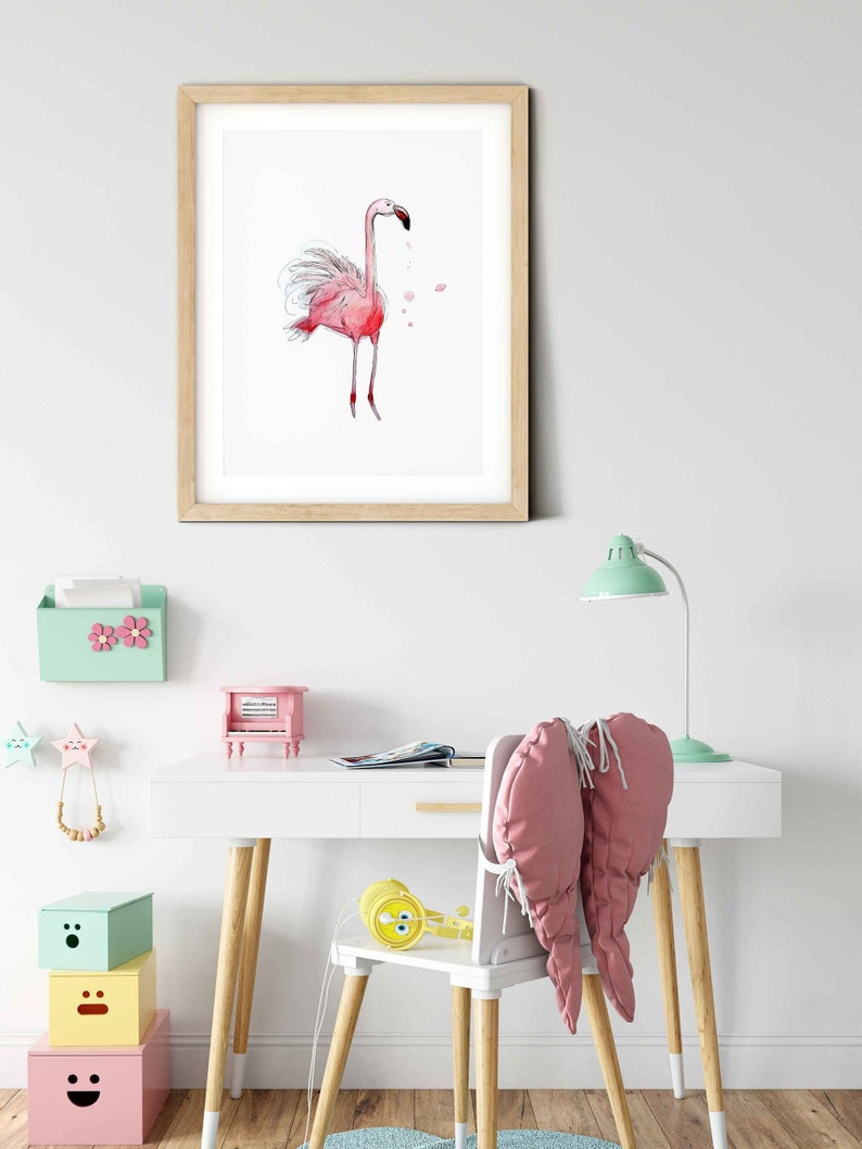 Pink flamingo print / art / watercolor / reproduction / done in Quebec / minimalist style / Cynthia Paquette image 2