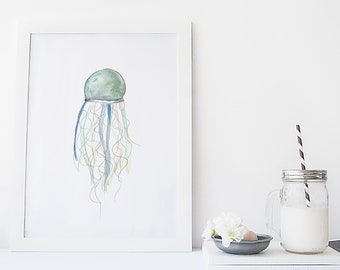 Jellyfish Watercolor Print | Elegant Marine Illustration for Kids' Room | Ocean-Inspired Wall Art with Gentle Beauty