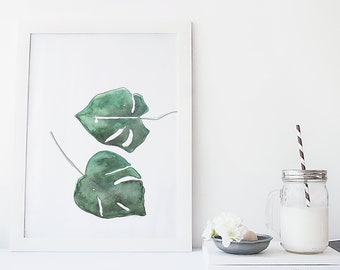 Palm tree leave print / monstera watercolor / reproduction / minimalist style / Cynthia Paquette