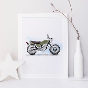 Gray Green motocycle illustration / moto / vehicule / Decorative print for children&#39;s room / playroom /  Gallery wall