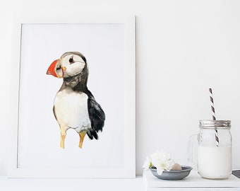 Puffin print / watercolor / reproduction / minimalist style / Cynthia Paquette