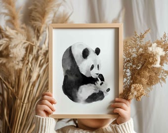 Watercolor panda mom and baby print | nursery and kids room decor | cute animal wall art | jungle theme baby room | printable