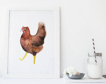 Hen print / watercolor / reproduction / minimalist style / Cynthia Paquette