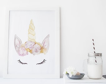 Unicorn print / watercolor / reproduction / minimalist style / Cynthia Paquette