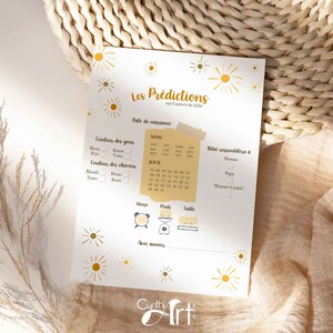 Cartons prédictions shower de bébé soleil boho / papeterie grossesse et naissance en français / fête prénatale / jeux pour shower de bébé