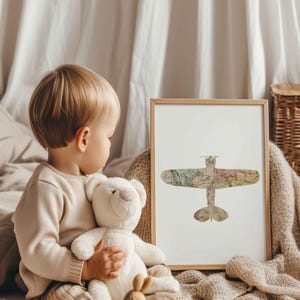 Kids Room Travel Wall Art | airplane nursery decor | Vintage World Map Print | Boy & Girl airplane decor | Digital