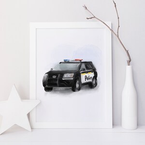Police car illustration / Emergency vehicle / Children's room deco poster / playroom