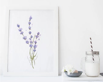 Lavender print / Lavender illustration / Flowers / watercolor / reproduction / minimalist style / Cynthia Paquette